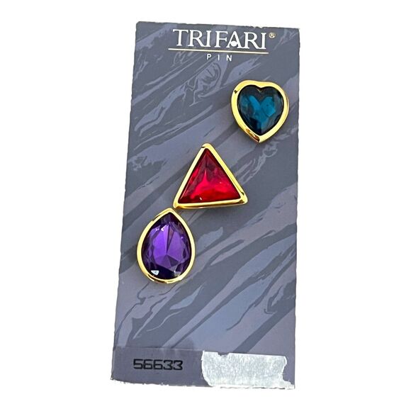 RARE Vintage Signed Trifari Pin Set  Gold Tone Jewel Toned With Original Tag 11V - Picture 5 of 10